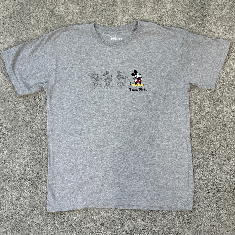 Disney‎ Florida Mickey Mouse Evolution Embroidered Tee Heather Gray Large